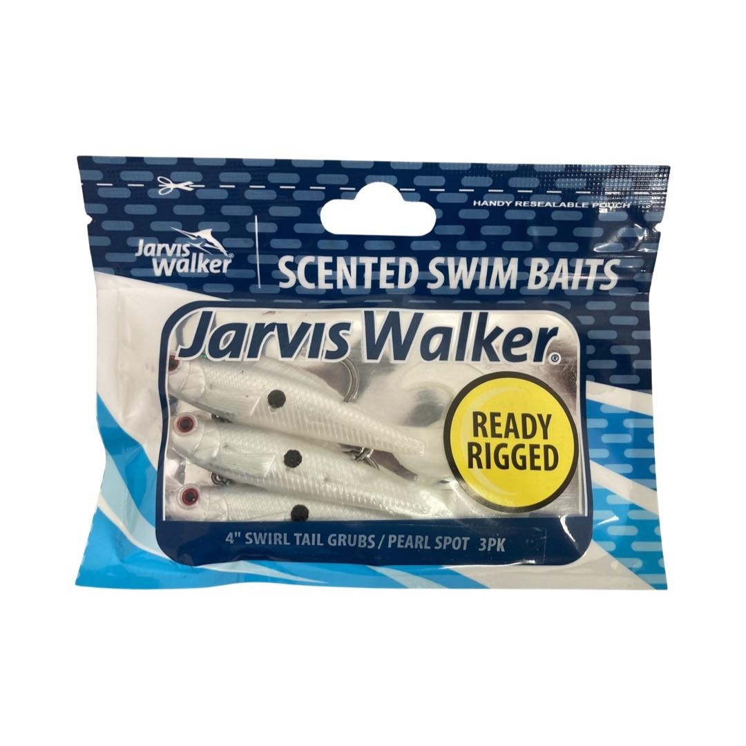 3 Pack of Jarvis Walker 4 Rigged Swirl Tail Grub Soft Plastic Lures -Pearl  Spot