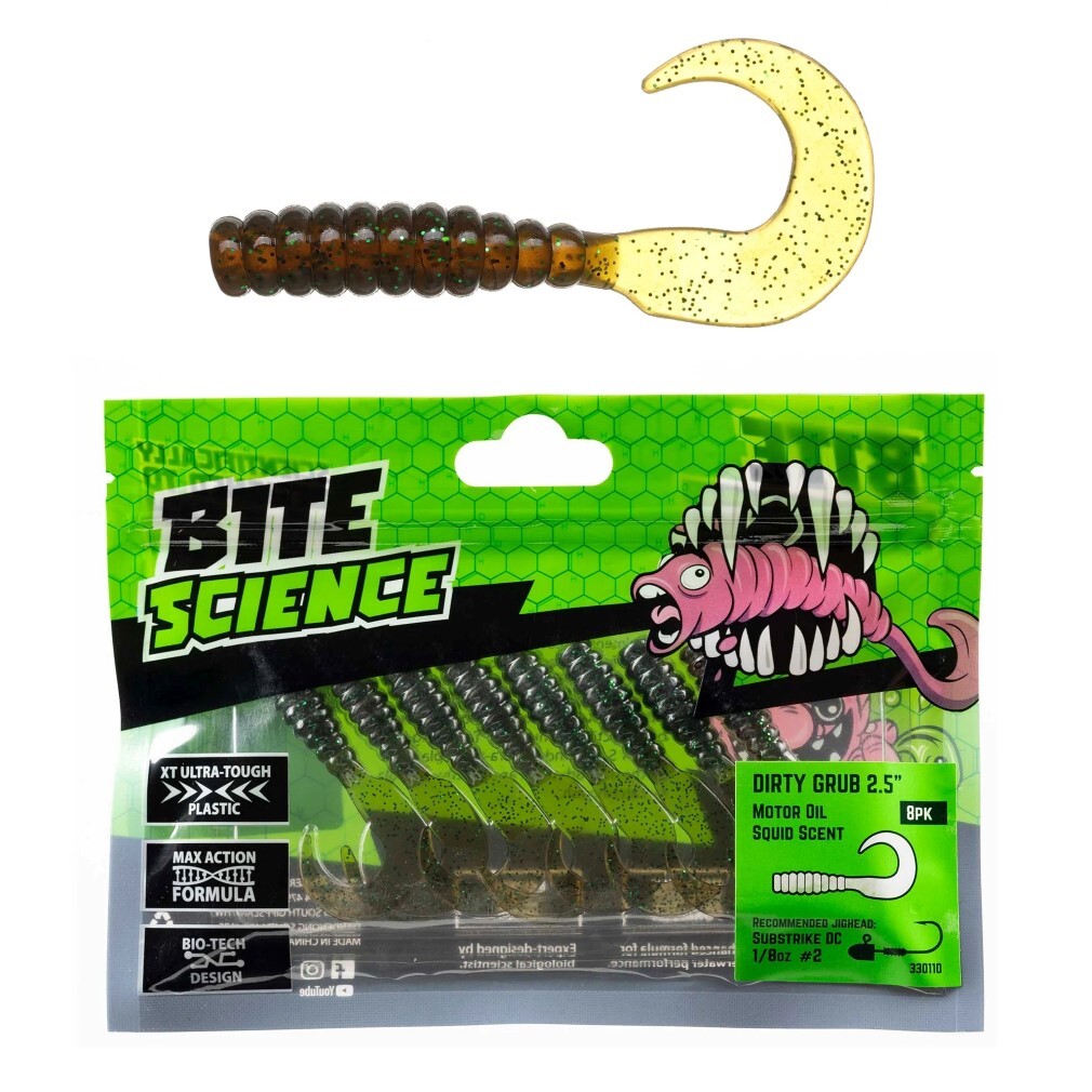 8 Pack of 2.5 Inch Bite Science Dirty Grubs Soft Plastic Lures with
