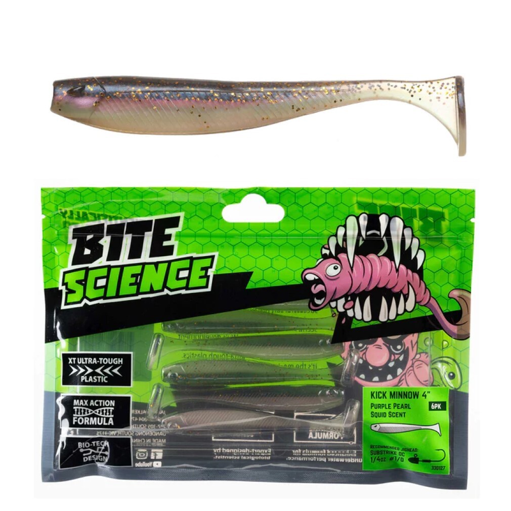 6 Pack of 4 Inch Bite Science Kick Minnow Soft Plastic Lures