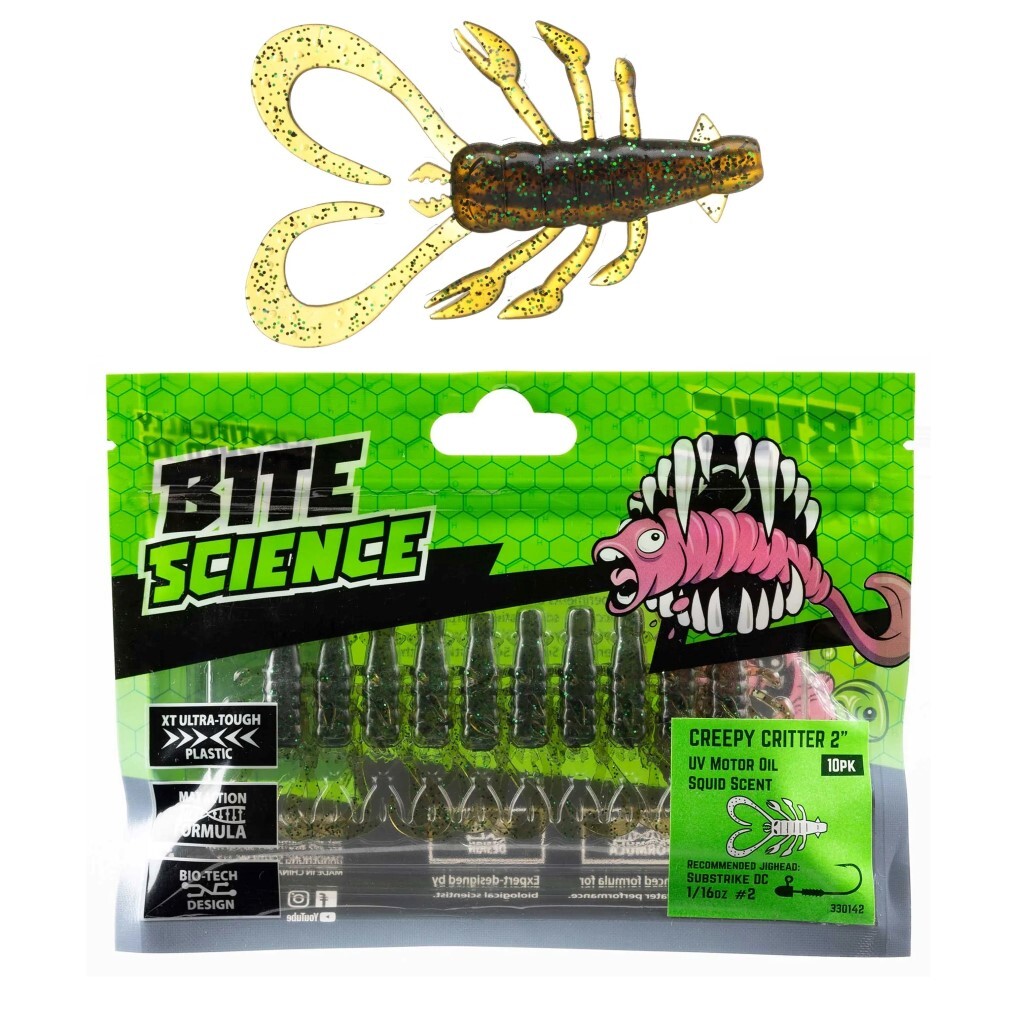 10 Pack of 2 Inch Bite Science Creepy Critter Soft Plastic Lures - UV