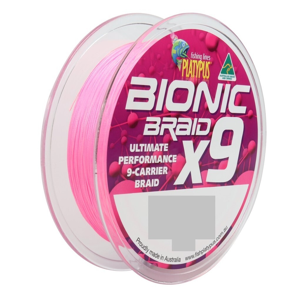 300m Spool Of Platypus Bionic X9 Braided Fishing Line - Hot Pink 8-Carrier  Braid