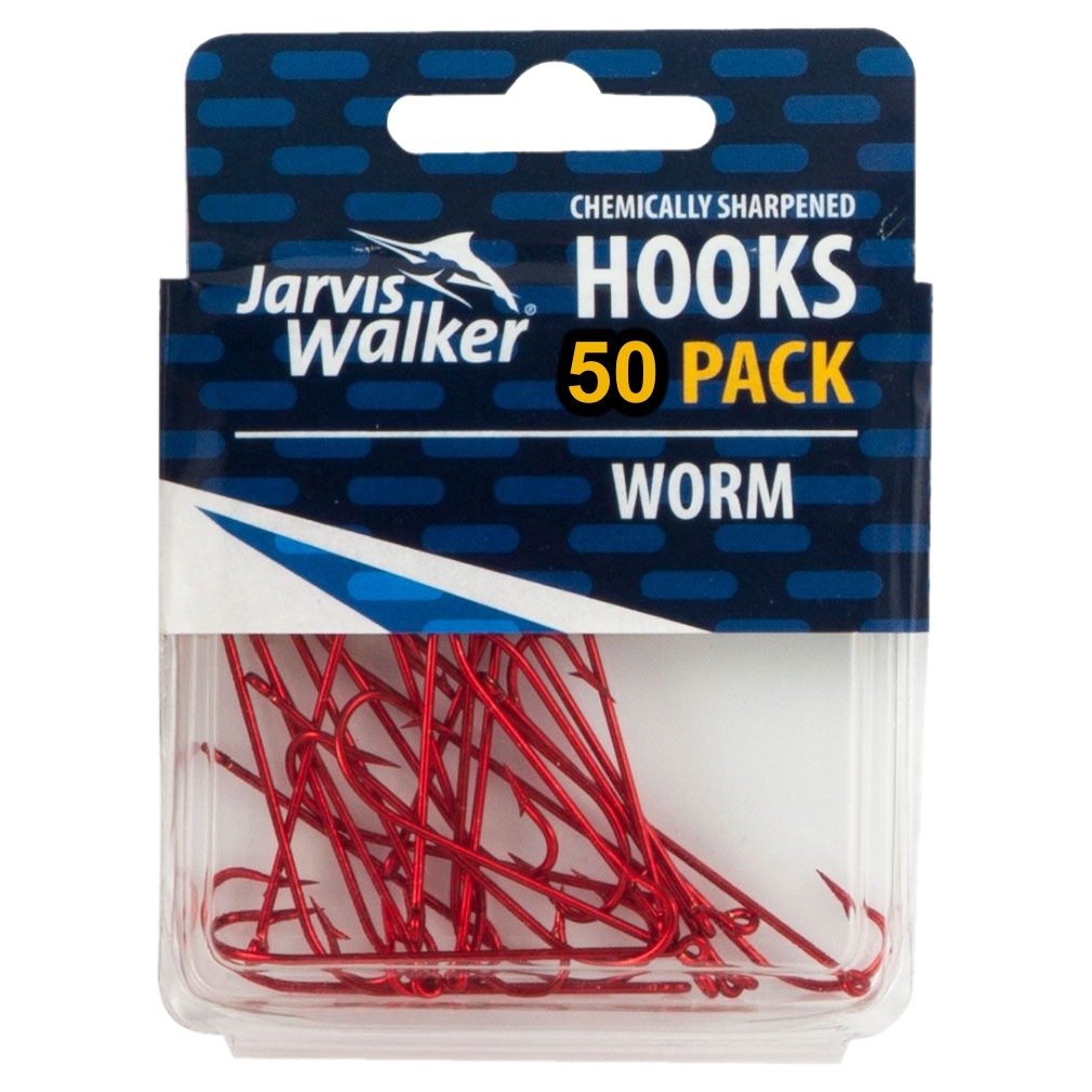 Jarvis Walker Chemically Sharpened Red Long Shank / Worm Fishing