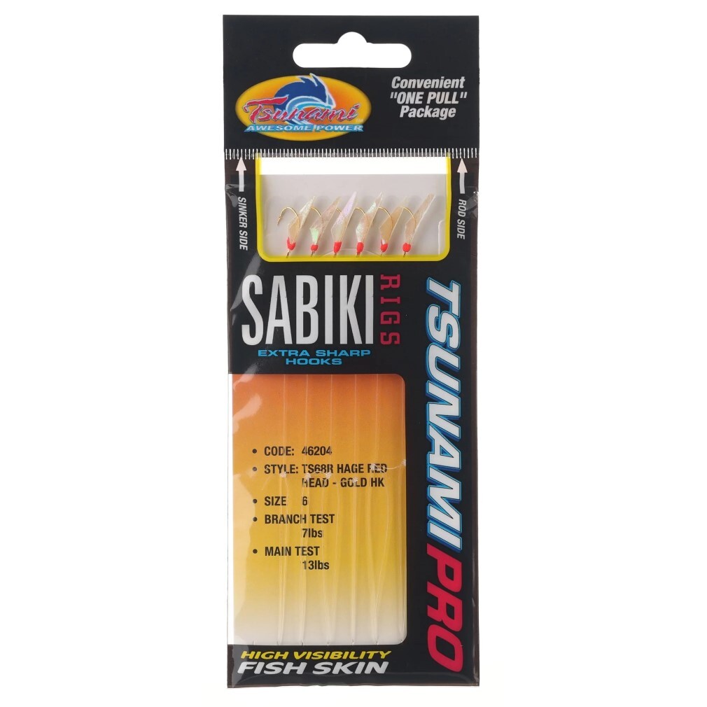 CLEARANCE Sabiki Rig Red Feather & Fish Skin 6 hooks Saltwater String Hook  Bait