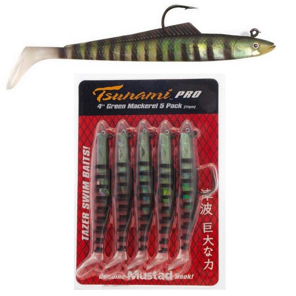 5 Pack of 4 Rigged Tsunami Tazer Swim Bait Soft Plastic Lures