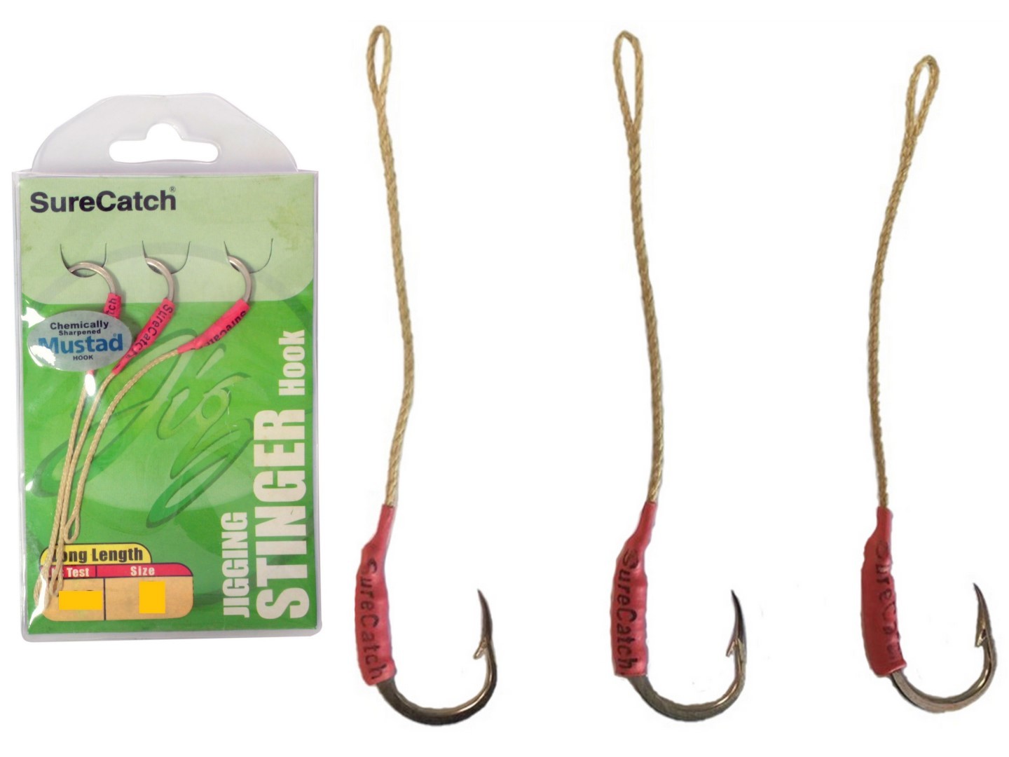 3 Pack of Surecatch Long Length Stinger Jigging Hook Rigs - Mustad