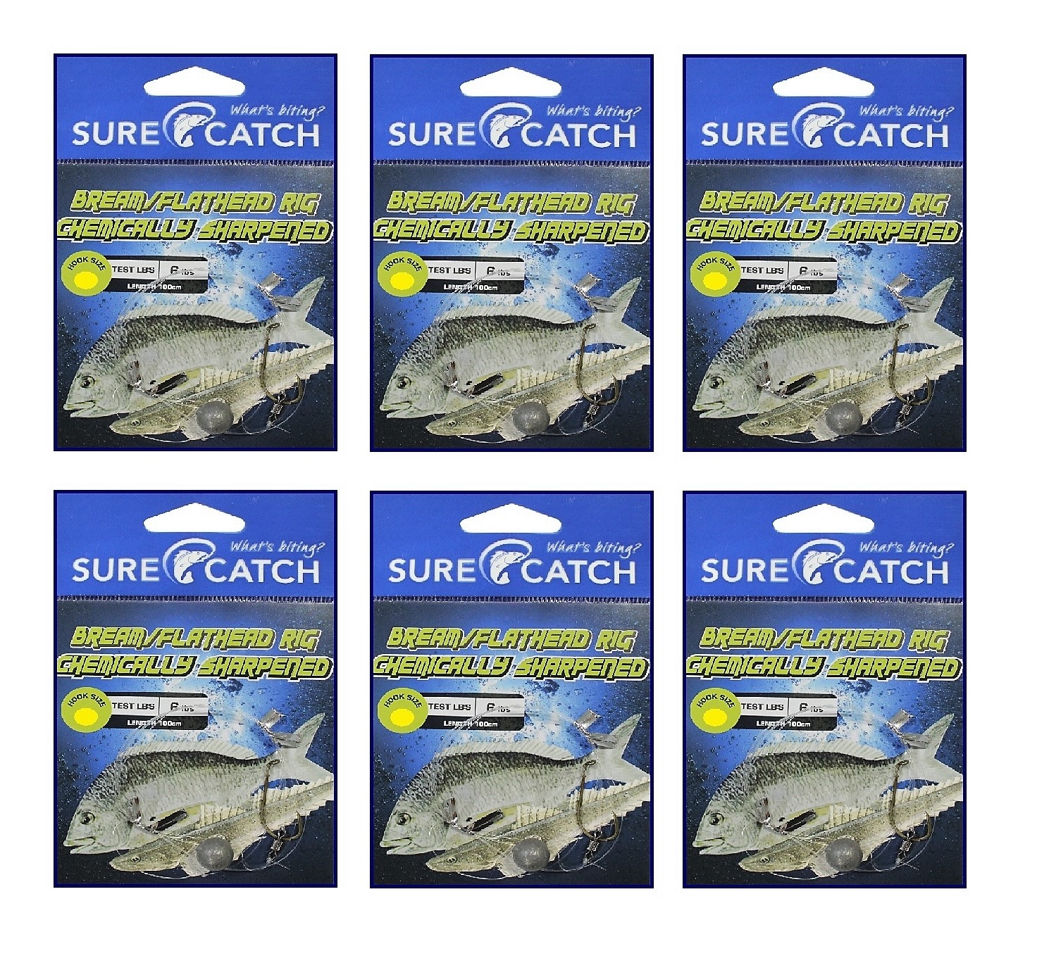 6 Pack of Surecatch Pre-Tied Bream/Flathead Rigs with Chemically