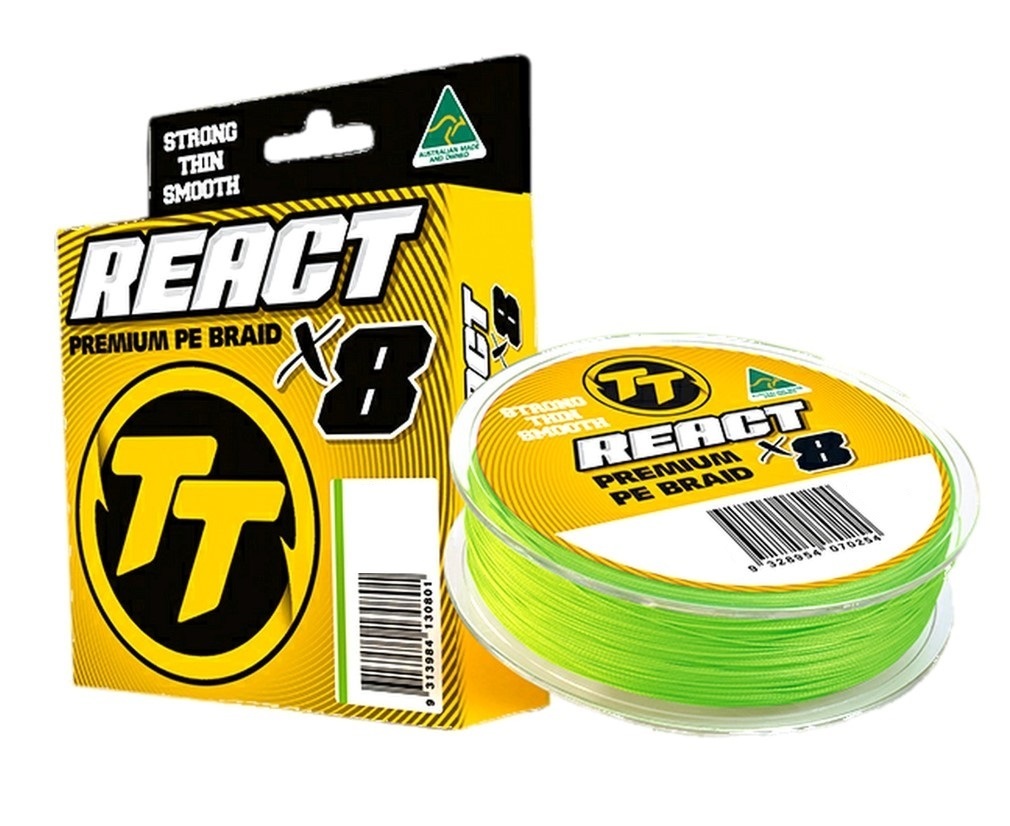 200m Spool of TT React X8 Green Premium PE Braided Fishing Line - Fishing  Braid