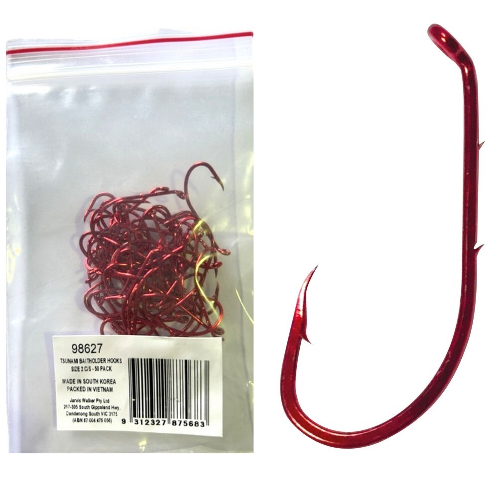 50 Pack of Tsunami Size 2 Chemically Sharpened Baitholder Hooks