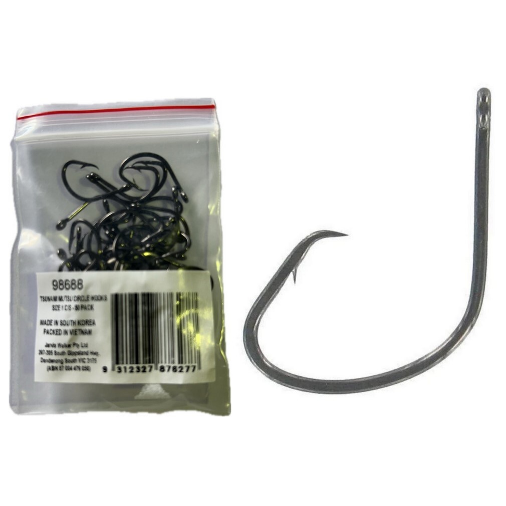 50 Pack of Tsunami Size 1 Black Nickel Mutsu Circle Hooks