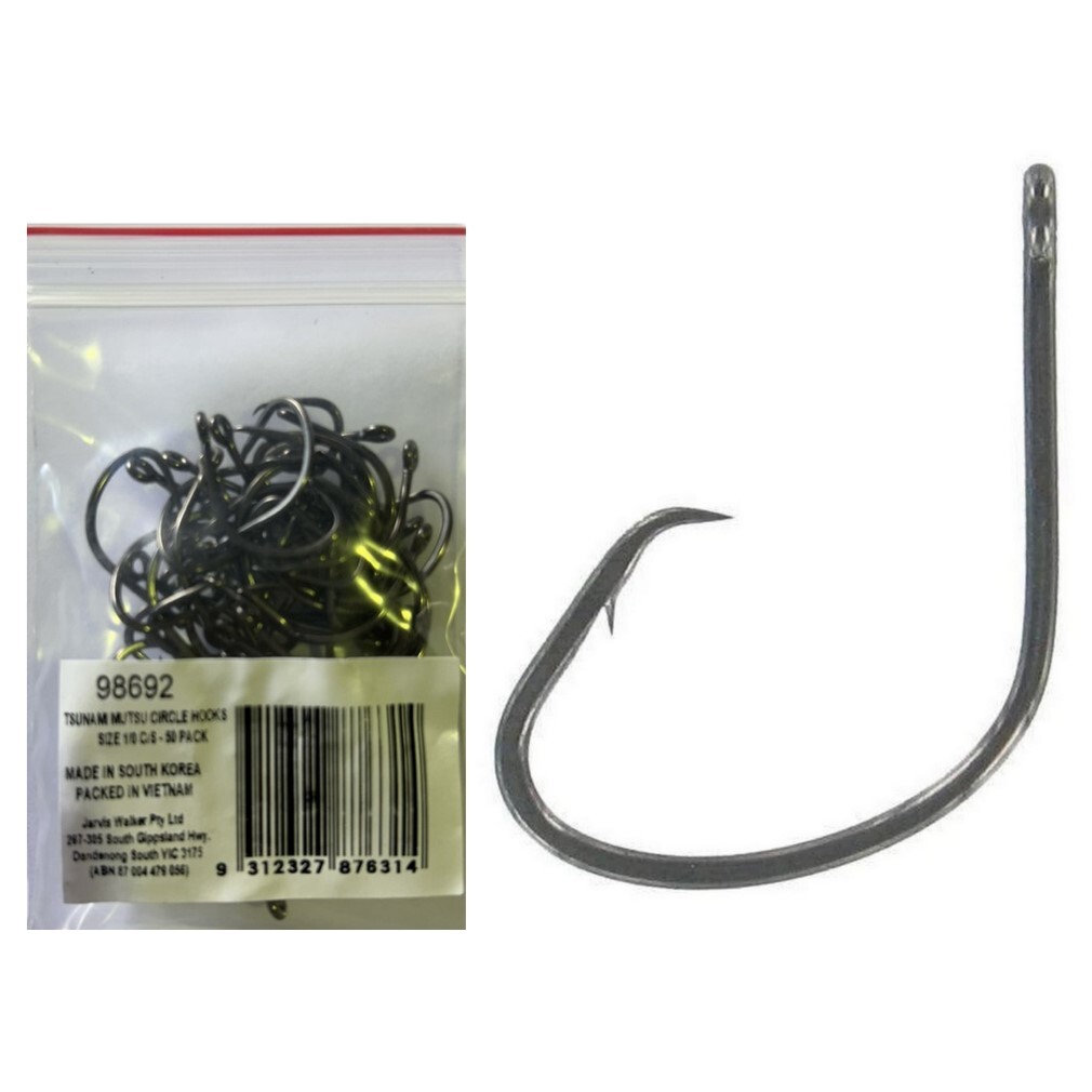 50 Pack of Tsunami Size 1/0 Black Nickel Mutsu Circle Hooks-Chemically  Sharpened