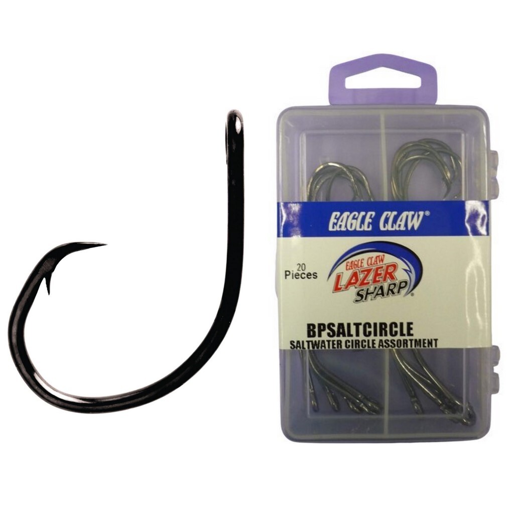 20 Pack of Assorted Eagle Claw Platinum Black Circle Hooks - Sizes 7/0 to  10/0