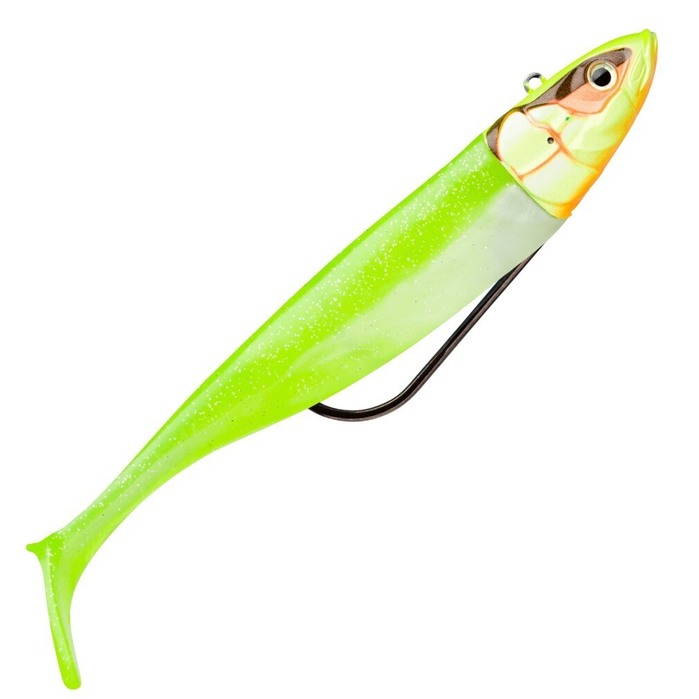 2 Pack of Rigged 12cm Storm Biscay Shad Soft Body Fishing Lures - Hot  Chartreuse