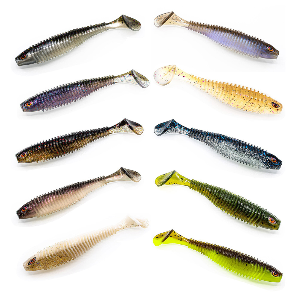 5'' Fishing Lures Soft Jerk Baits with V-Shaped Tail, 5-Pack Paddle