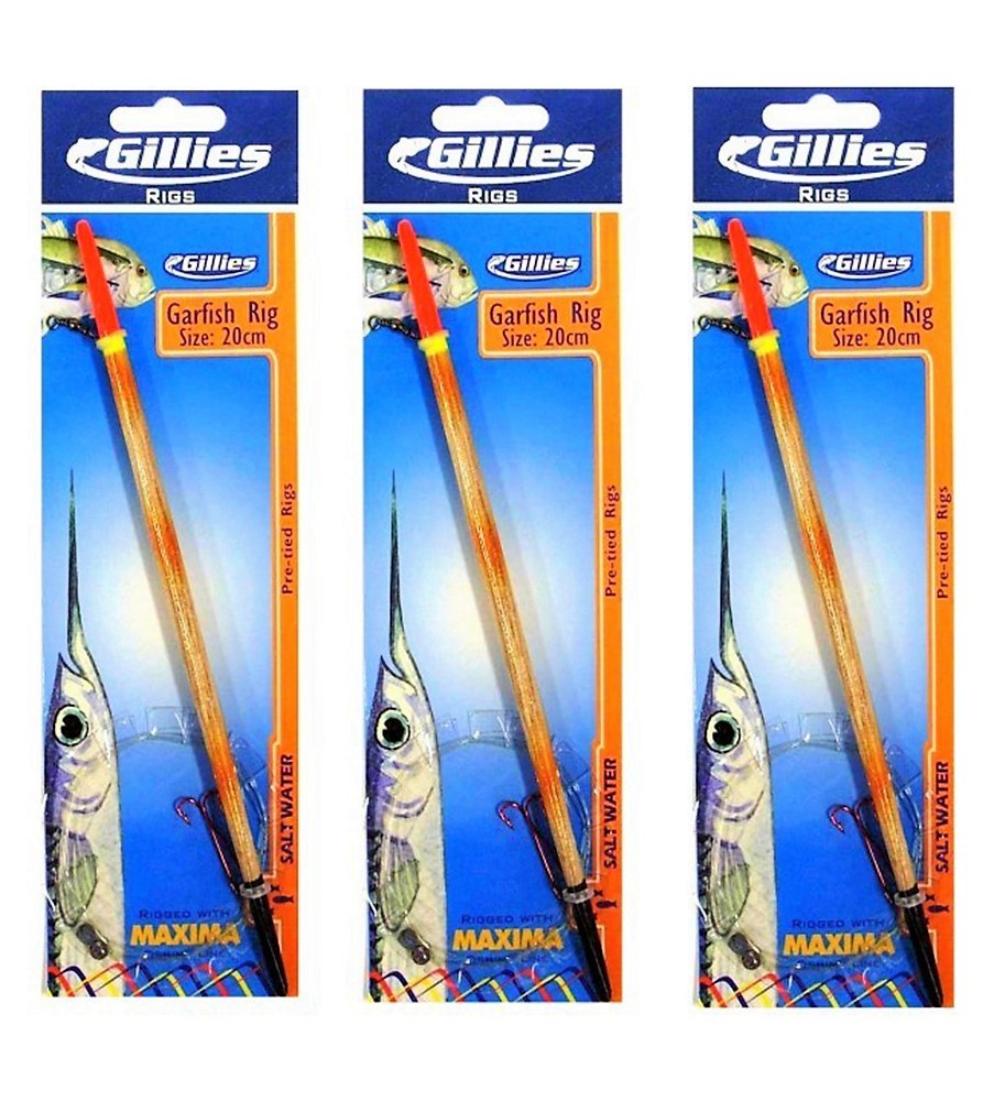 3 x Gillies 20cm Pre-Tied Garfish Rigs with Size 10 Chemically Sharpened  Hooks