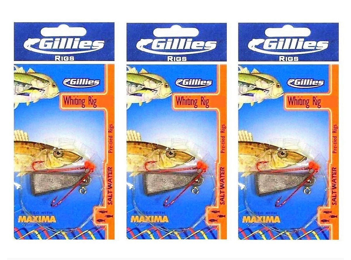 3 Packets of Gillies Pre-Tied Whiting Rigs with Chemically Sharpened Fishing  Hooks