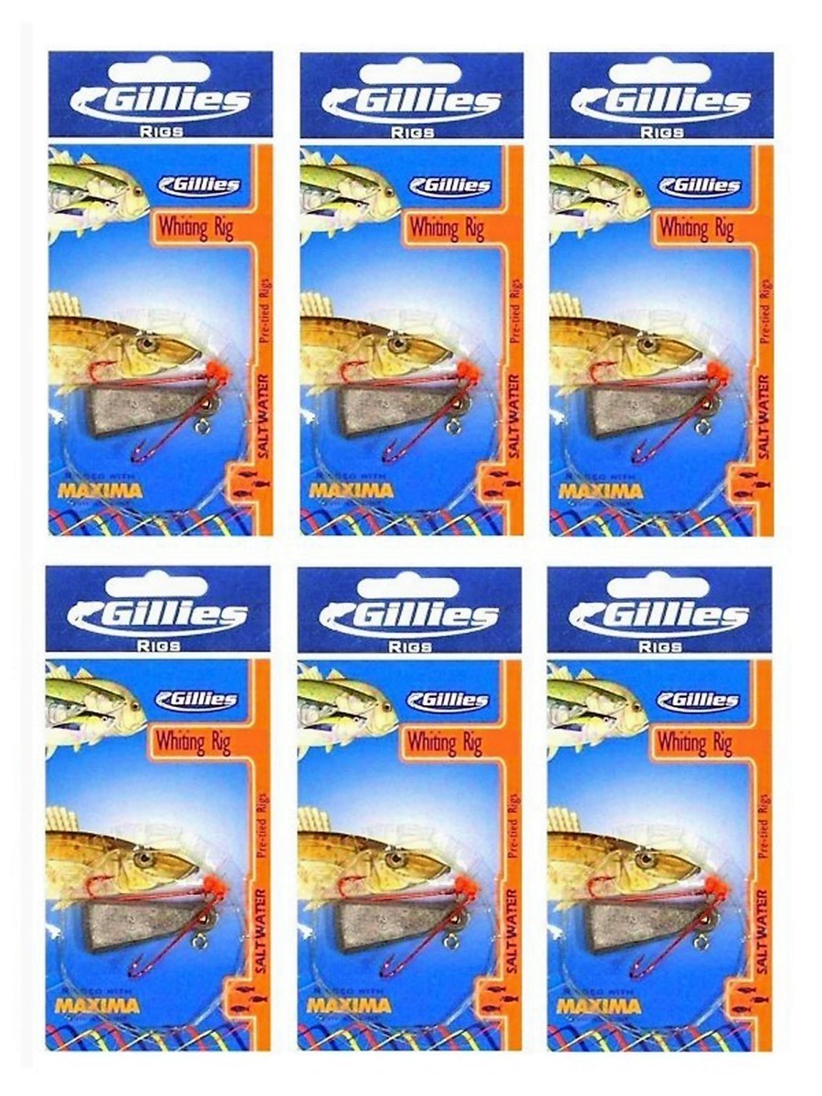 6 Packets of Gillies Pre-Tied Whiting Rigs with Chemically Sharpened  Fishing Hooks