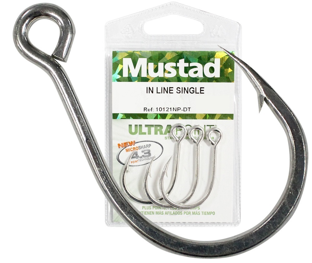 1 Packet of Mustad 10121NPDT Kaiju In-Line Single Fishing Hooks - 7x Strong  Hook