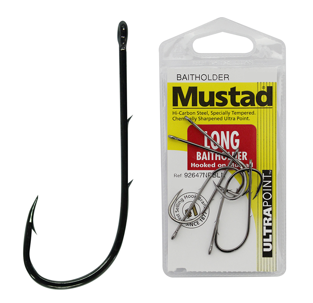1 Packet of Mustad 92647NPBLN Long Baitholder Chemically Sharp Fishing ...