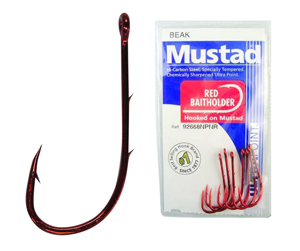 1 Packet of Mustad 92668NPNR Red Baitholder Chemically Sharp