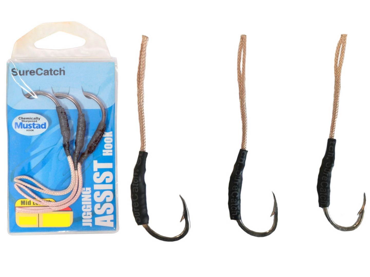 3 Pack of Surecatch Mid Length Jigging Assist Hooks - Rigged with Mustad  Hooks