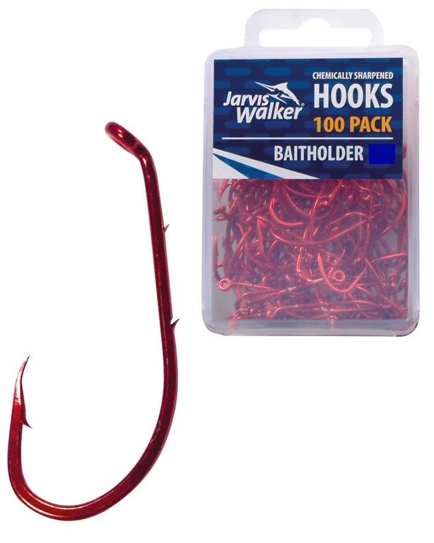 Jarvis Walker Size 1/0 Red Chemically Sharpened 100 Hook Value Pack