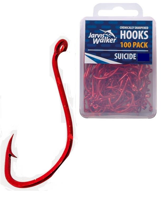Jarvis Walker Size 1/0 Red Chemically Sharpened 100 Hook Value Pack