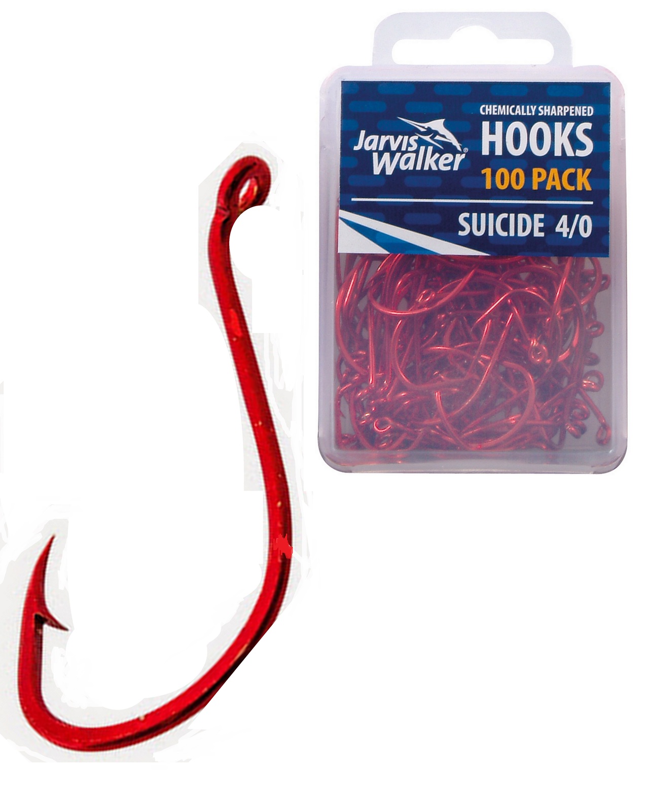 Jarvis Walker Size 1/0 Red Chemically Sharpened 100 Hook Value