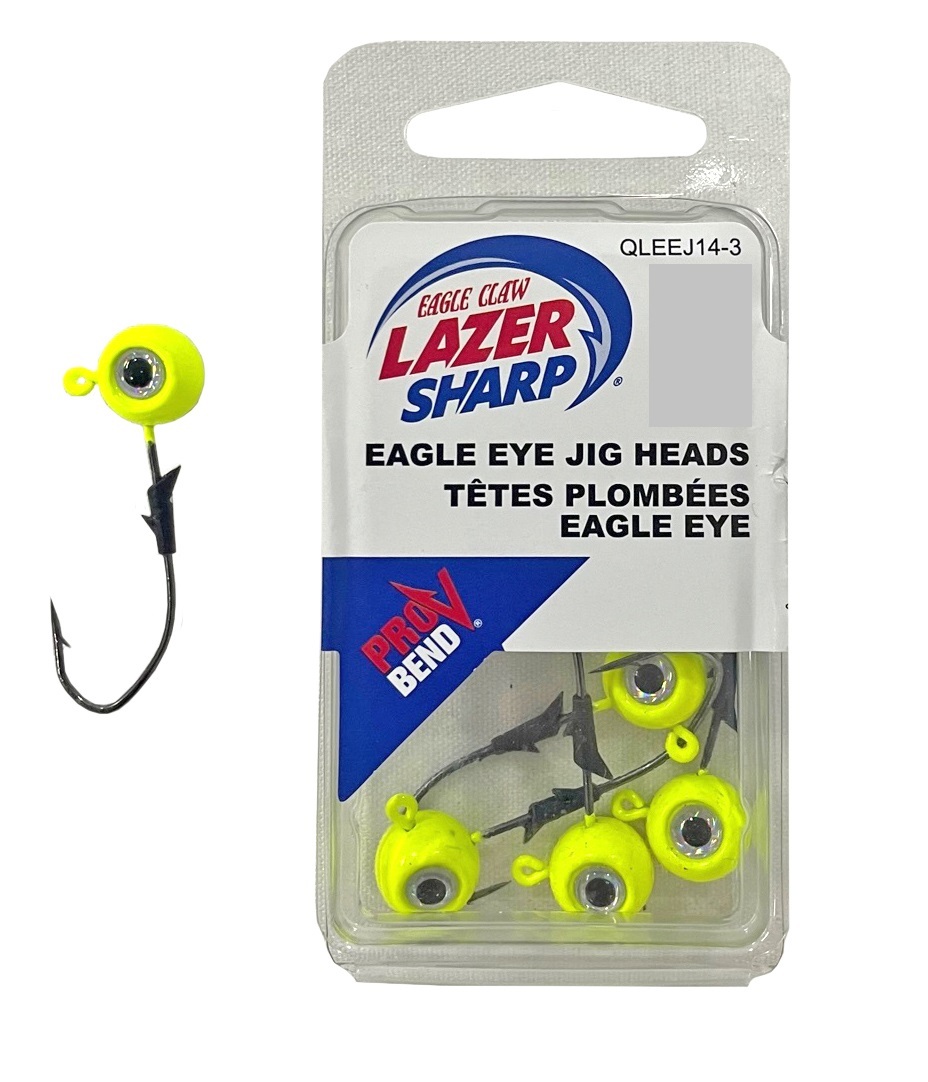5 Pack of Chartreuse 1/8oz Eagle Claw Lazer Sharp Eagle Eye Size 2/0 Jig  Heads