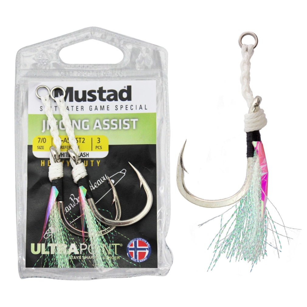 Mustad Heavy Duty Jigging Assist Rig, White w/ Green Flash