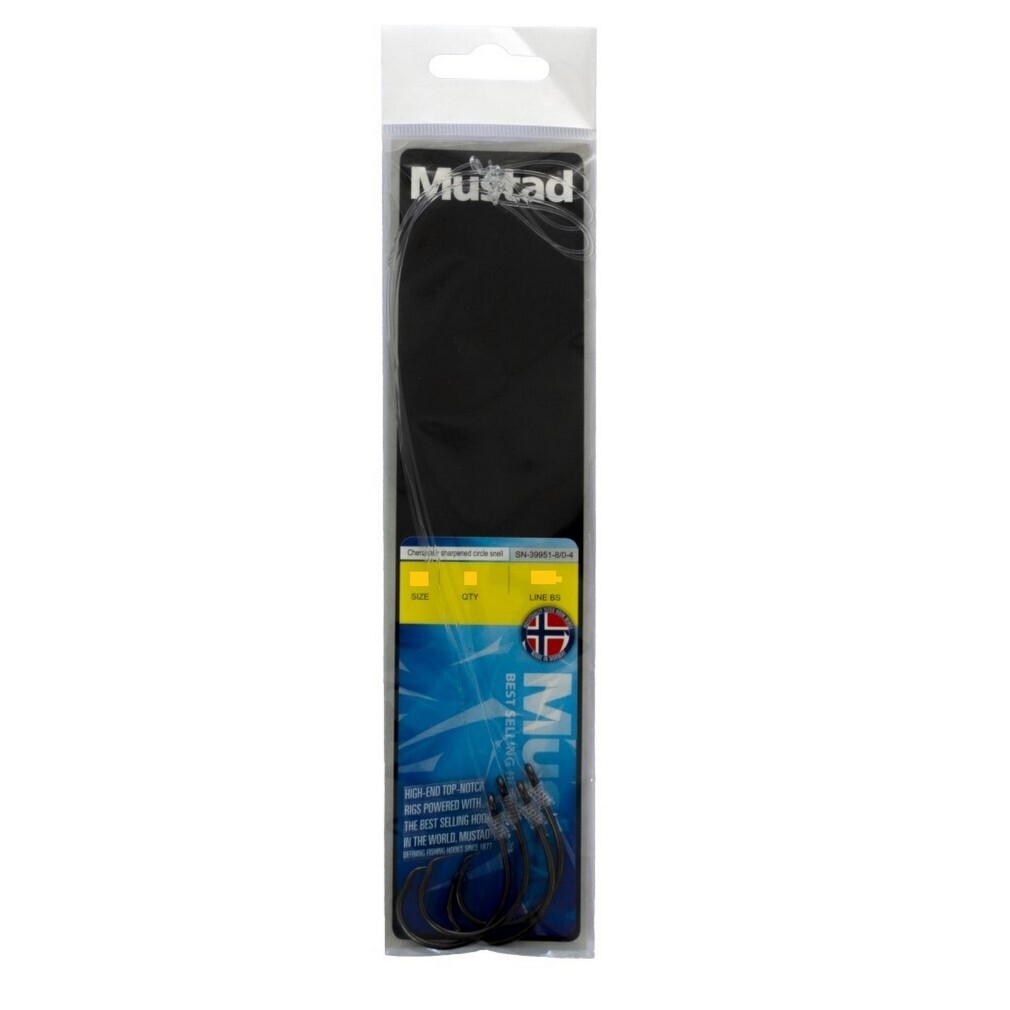 Mustad Hand Tied Snelled Rigs with 39951NPBLN Chemically Sharpened