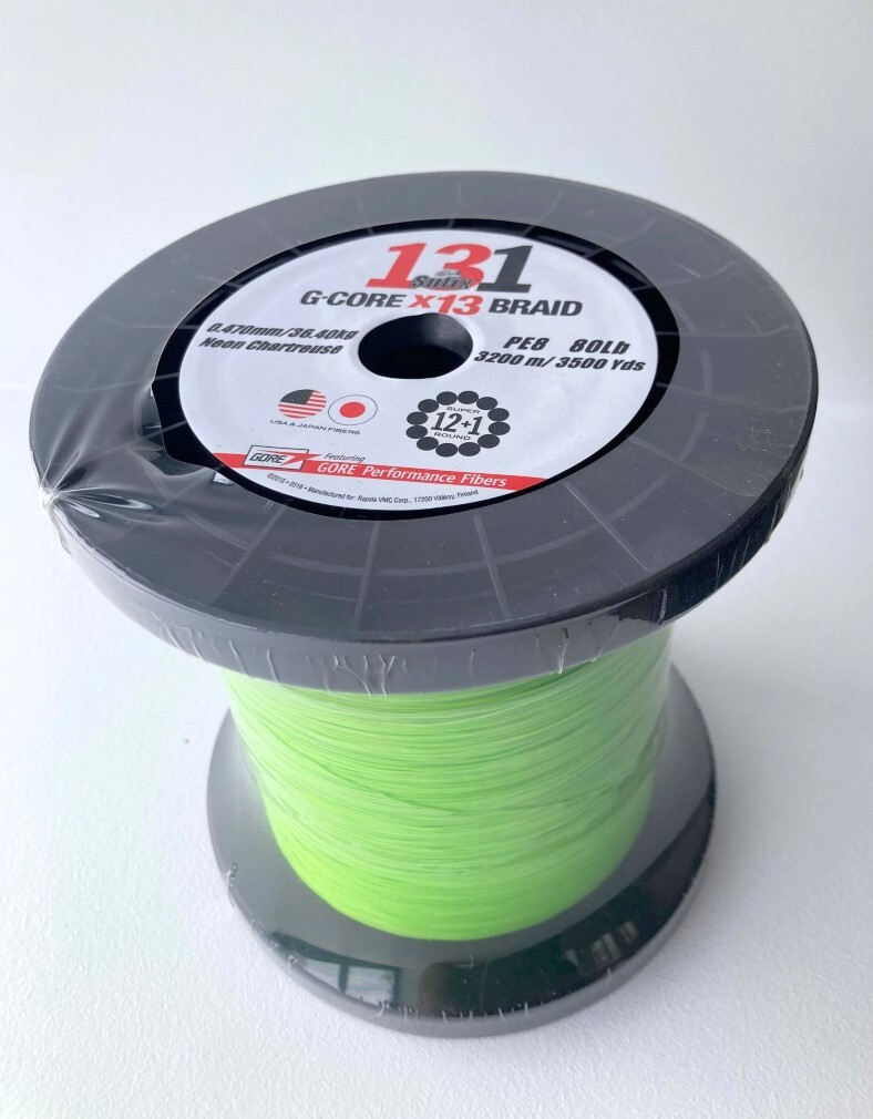 Bulk 3200m Spool of Sufix 131 G-Core X13 Braided Fishing Line - Neon  Chartreuse