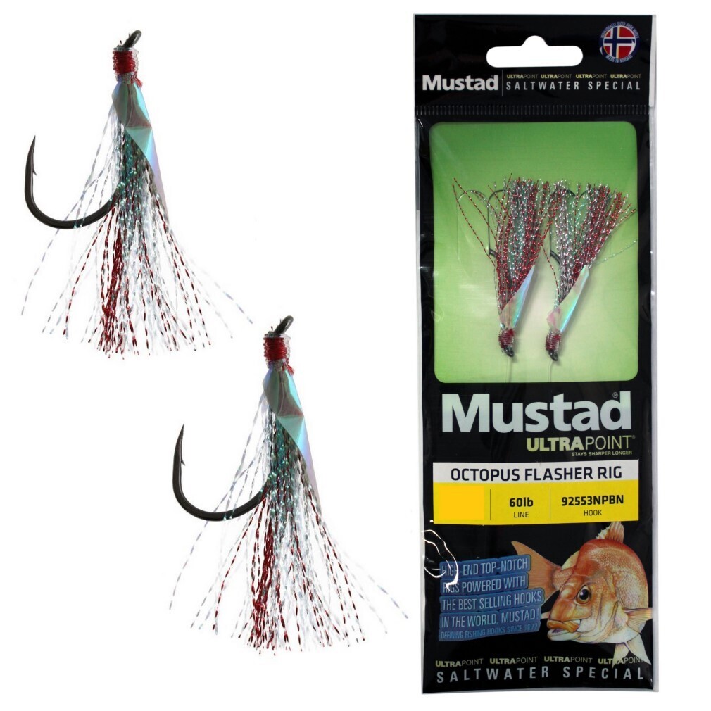 Mustad Ultrapoint Octopus Flasher Rig - Twin Hook Silver/Red