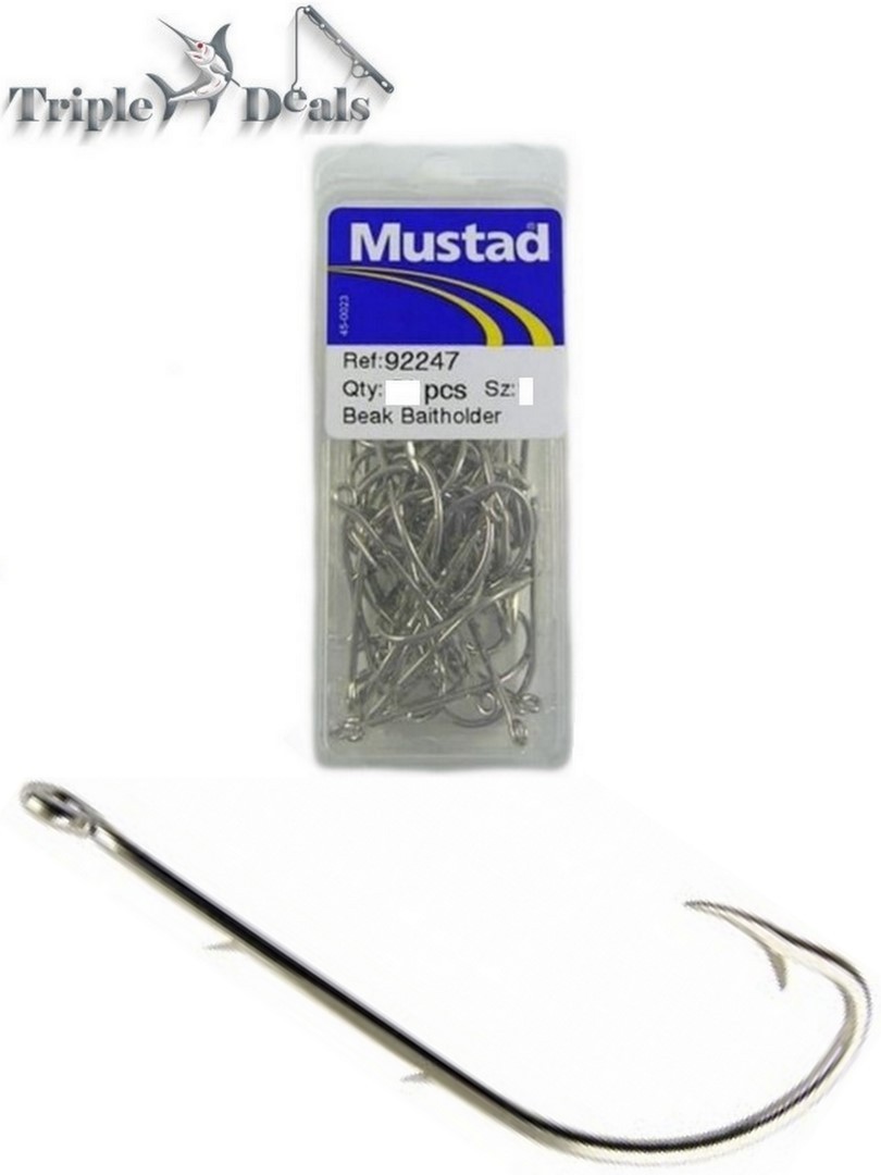1 Box of Mustad 92247 Nickel Baitholder Fishing Hooks - Beak