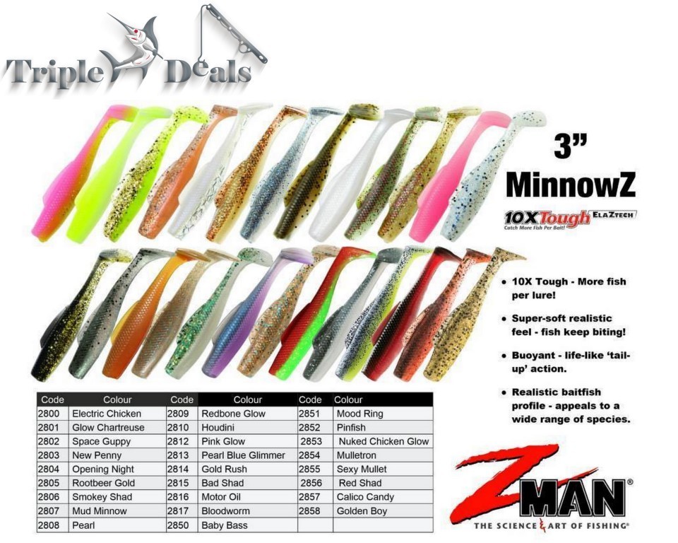 6 Pack of Zman 3" Minnowz Soft Plastic Lures - Z man Soft Plastics ...