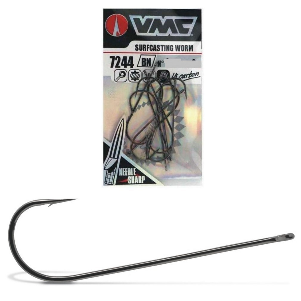 8 Pack of Size 1/0 VMC 7244 Surfcasting Worm Hooks-Black Nickel