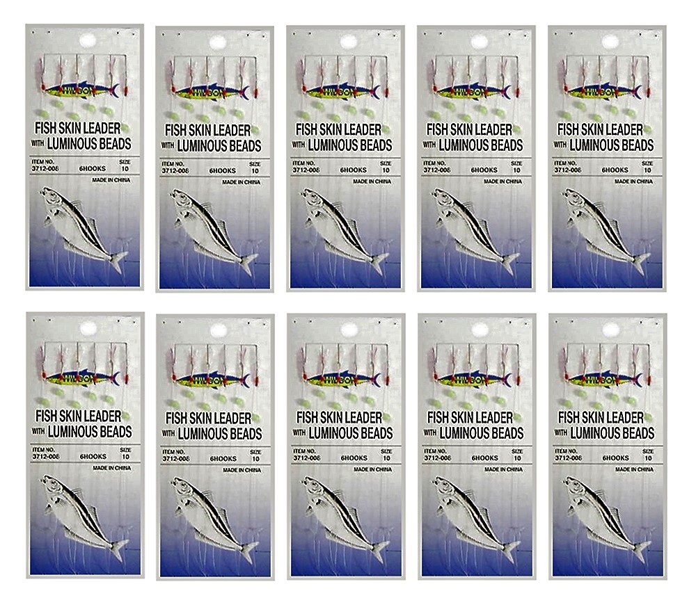 WILSON BAIT JIG FISHING RIG 6 HOOKS SIZE 10 - BULK 10pc