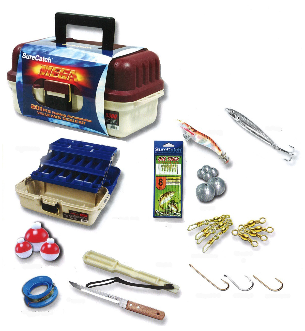 Surecatch 201 Piece Mega Fishing Pack - 3 Tray Tackle Box