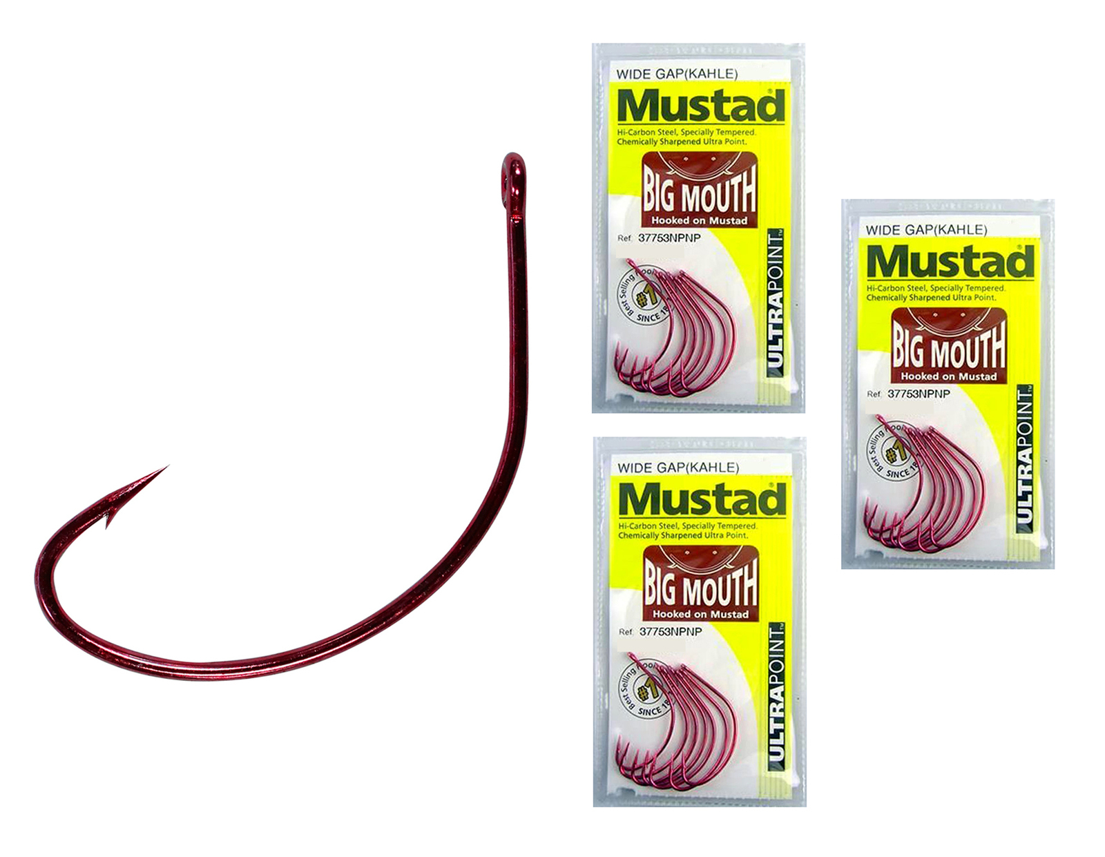 Mustad Big Mouth Size 5/0 Bulk 3 Pack- 37753npnp -Chemically Sharpened Wide  Gap
