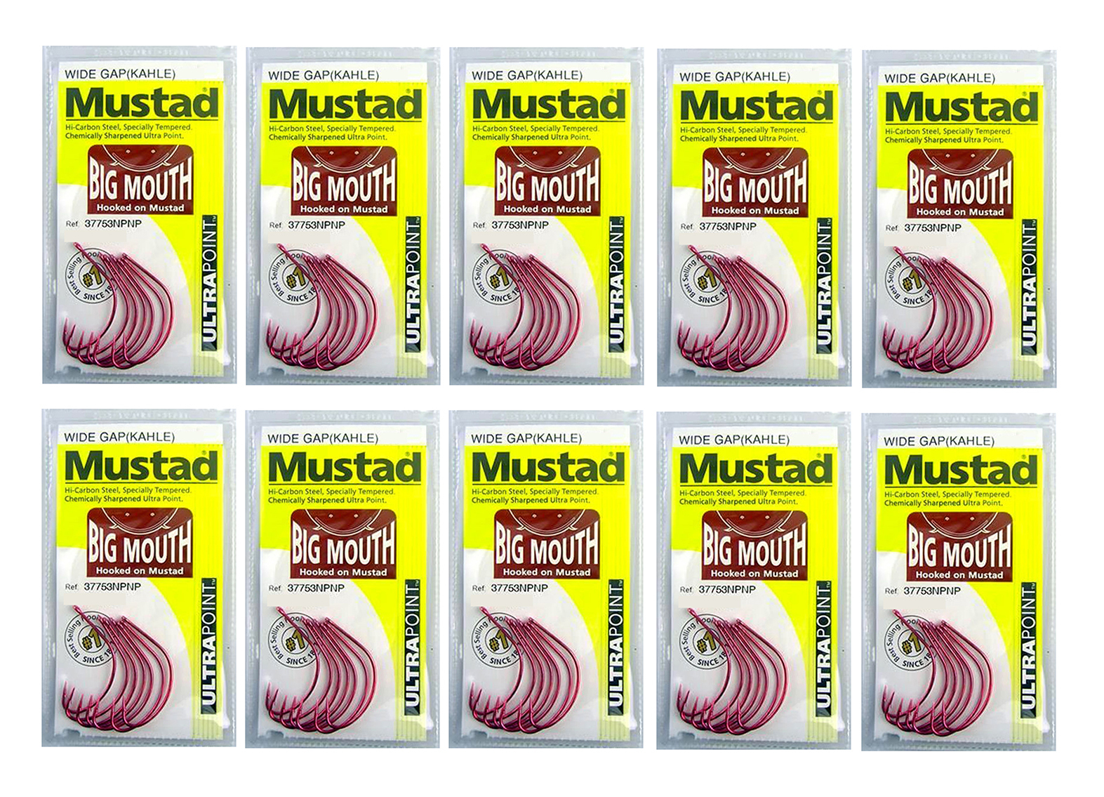 10 Packs of Mustad 37753NPNP Big Mouth Chemically Sharp Fishing Hooks