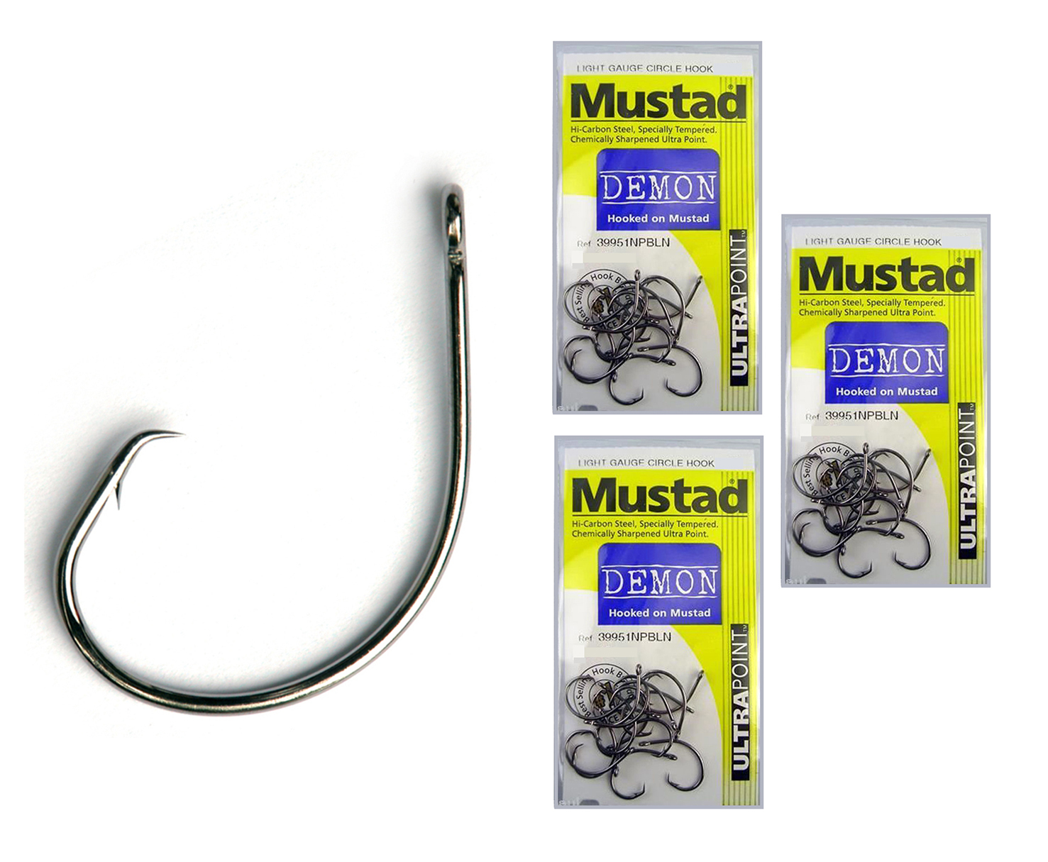 MUSTAD DEMON CIRCLE HOOKS SIZE 6/0- BULK 3 PACK -39951NPBLN CHEMICALLY  SHARPENED