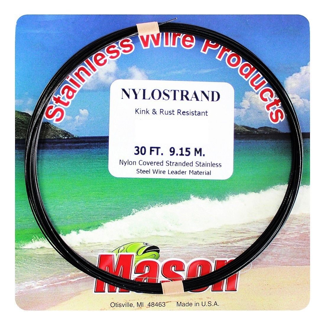 30ft Coil of 90lb Black Nylostrand Stainless Steel Fishing Wire Leader