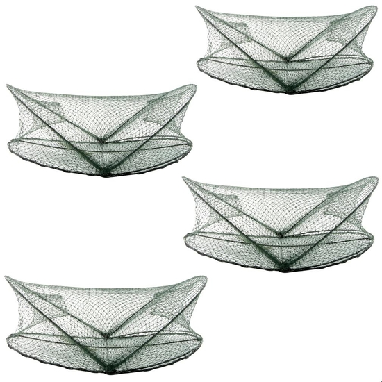 4 x Jarvis Walker Folding Opera House Traps-Green Yabbie Nets-3 Inch Entry Rings