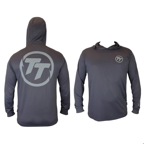 TT Fishing Aquatek (Made by Pelagic) Graphite Hooded Long Sleeve Fishing Shirt