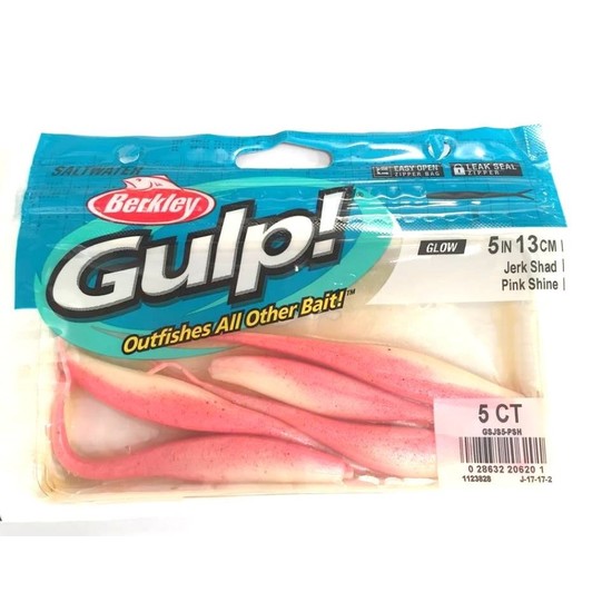 5 Pack of Pink Shine Berkley Gulp 5 Inch Jerk Shad Soft Plastic Fishing Lure