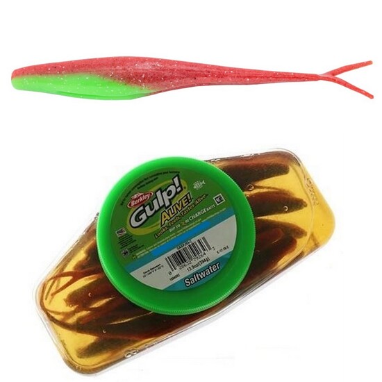 Tub of Berkley Gulp! Alive! 7 Inch Jerk Shad Recharge Baits - Nuclear Chicken