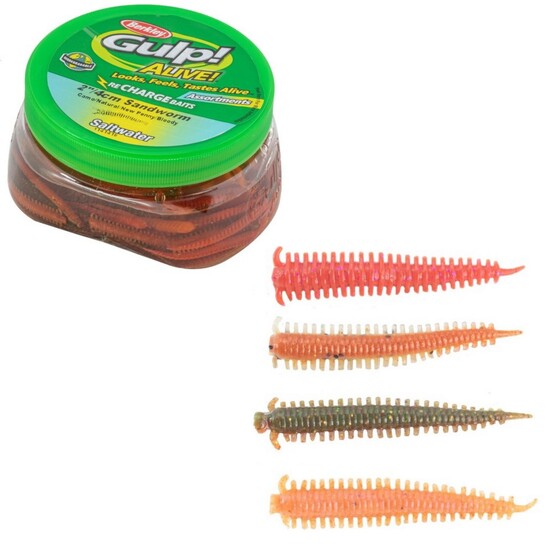 Tub of Berkley Gulp! Alive! 2 Inch Sandworm Assortment Recharge Baits