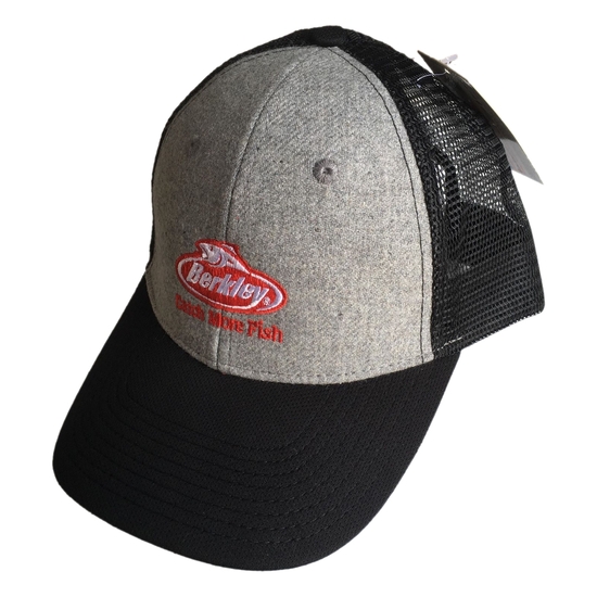 Grey Berkley Mesh Trucker Fishing Cap with Adjustable Snapback Closure
