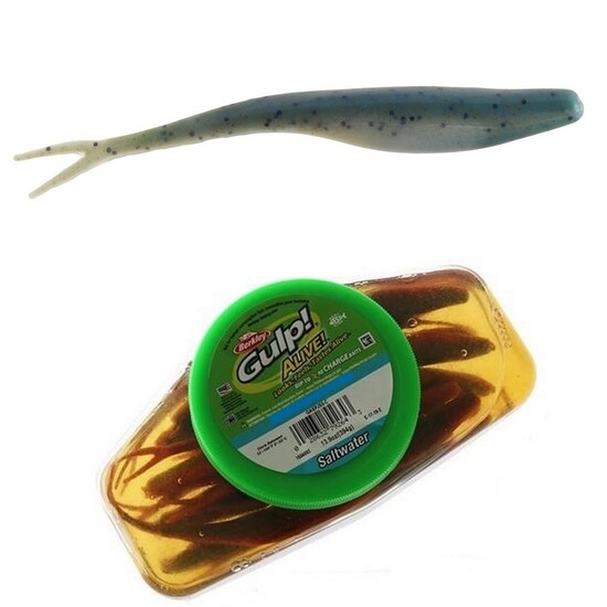 Tub of Berkley Gulp! Alive! 5 Inch Jerk Shad Recharge Baits - Blue Pepper Neon