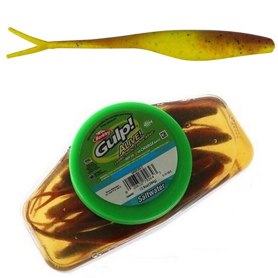 Tub of Berkley Gulp! Alive! 5 Inch Jerk Shad Recharge Baits - Satay Chicken