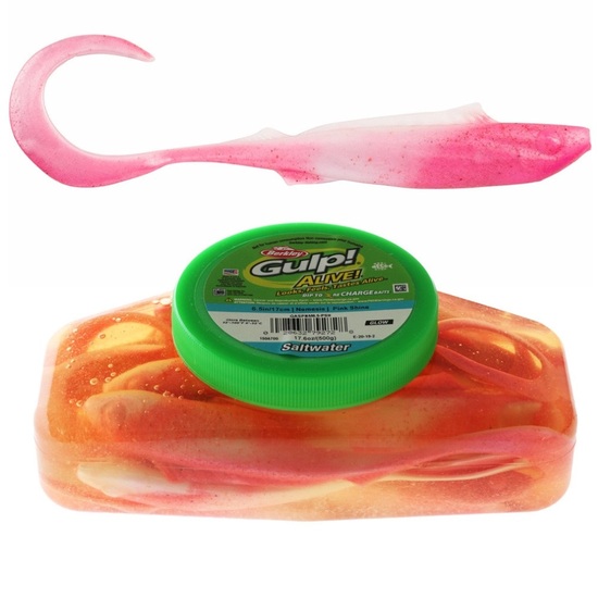Tub of Berkley Gulp! Alive! 6.5 Inch Nemesis Recharge Baits - Pink Shine